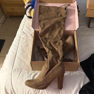 Suede Over-the-Knee Boots - Tan
